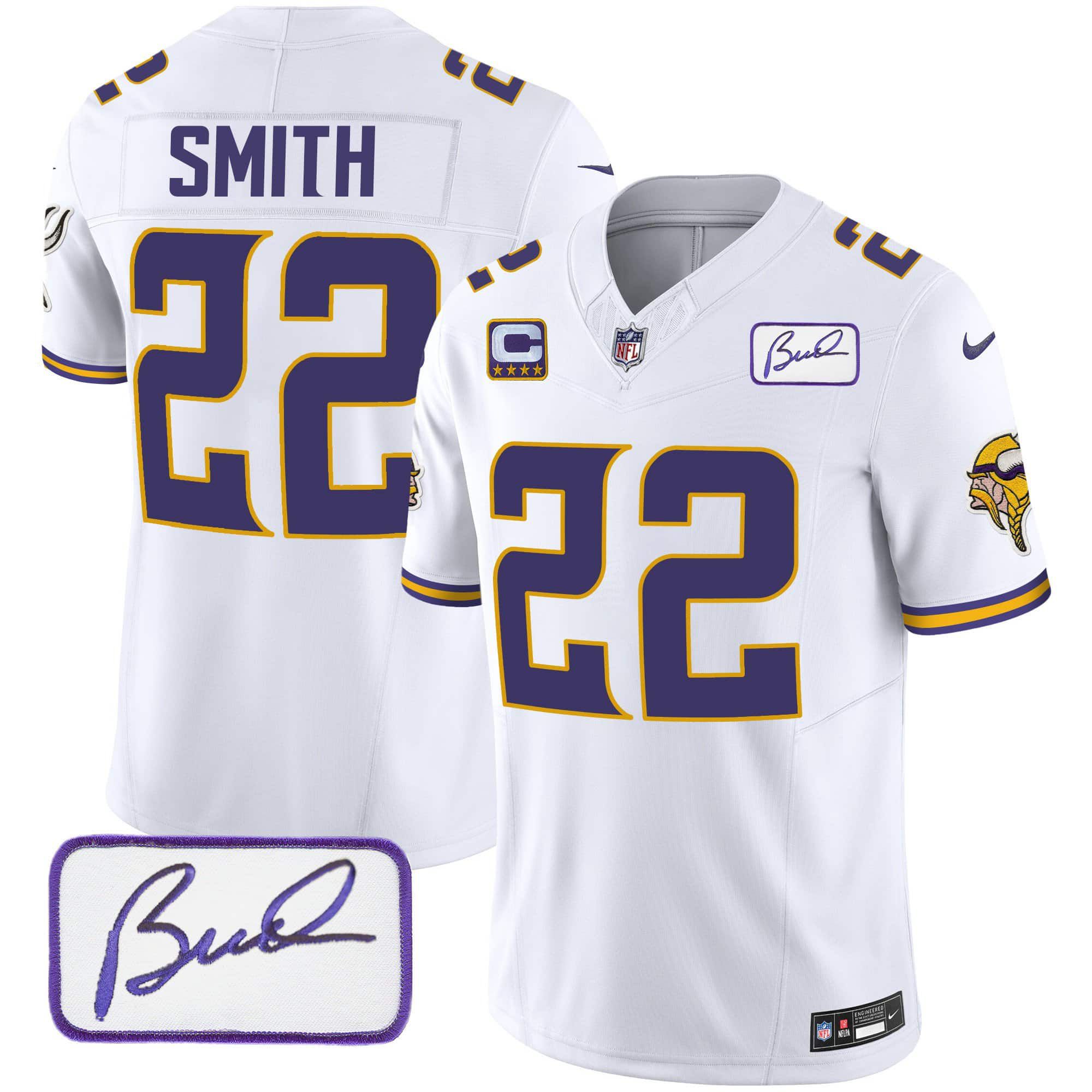 Men Minnesota Vikings #22 Smith White 2024 Nike Bud Grant Patch Classic Limited NFL Jersey style 1->indianapolis colts->NFL Jersey
